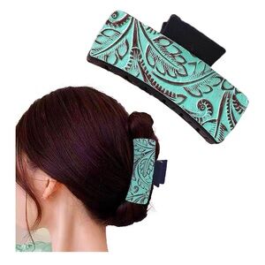 Boho Floral Pattern Hair Clip - Mint and Brown